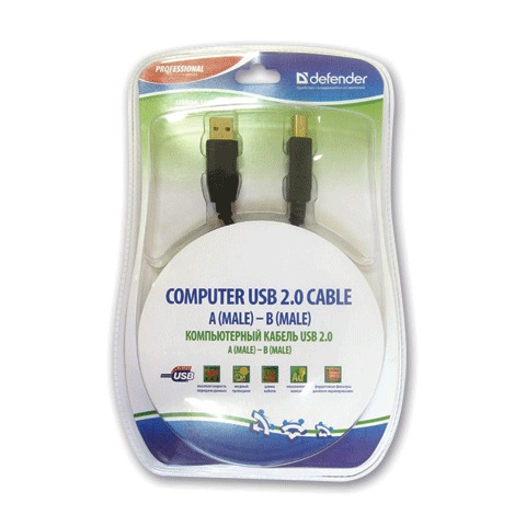 картинка Кабель соединительный USB2.0 A-B, 3м, Defender АС