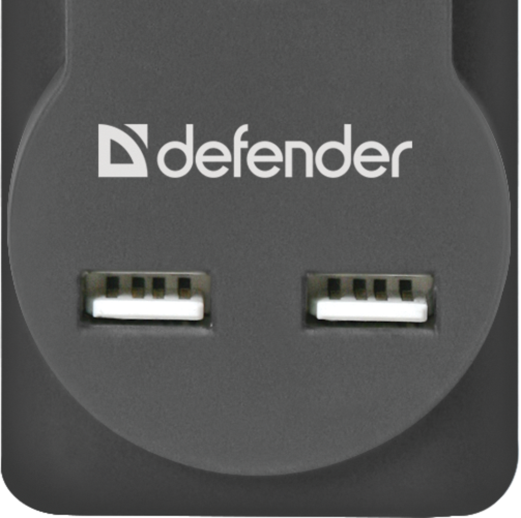 картинка Сетевой фильтр Defender DFS 755 (5м, 5 розеток, 2xUSB, черный) АС