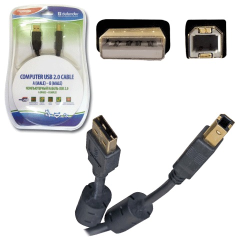 картинка Кабель соединительный USB2.0 A-B, 3м, Defender АС