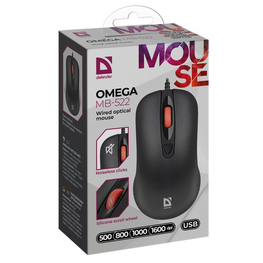 картинка Мышь Defender Omega MB-522 (1000-12000dpi, black, USB) АС