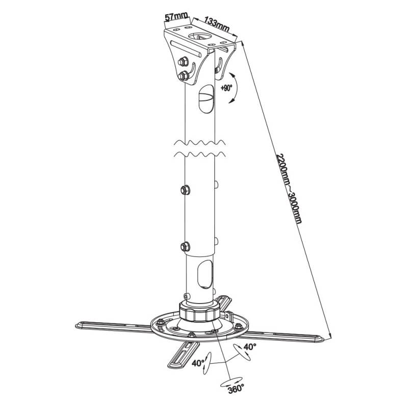 картинка Крепление для проектора KROMAX PROJECTOR-3000 (220-300 см, потолочный наклонно-поворотный, до 20 кг, черный) АС