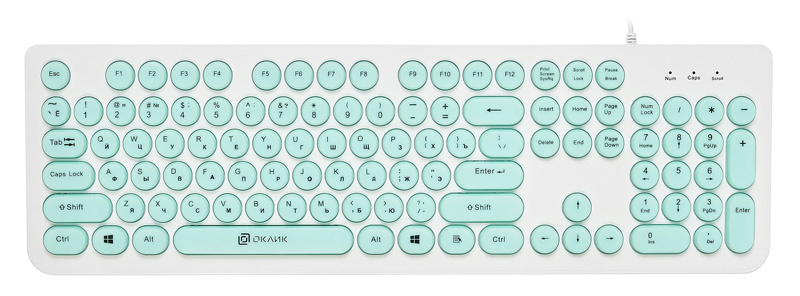 картинка Клавиатура Oklick 400MR White/Minty Multimedia, Slim, USB АС