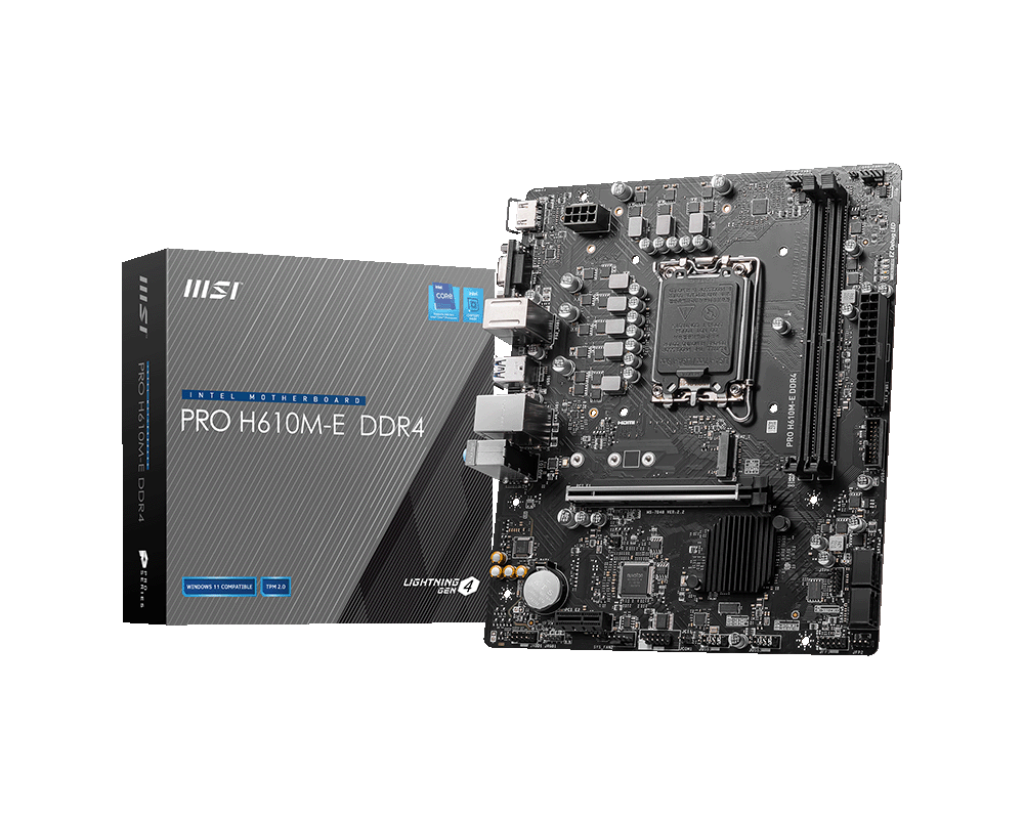 картинка MSI PRO H610M-E (1700/iH610/2DDR4-3200-64Gb/HDMI/D-Sub/4xSATA3/1xM.2/2xUSB3.0/GbLAN/mATX) АС