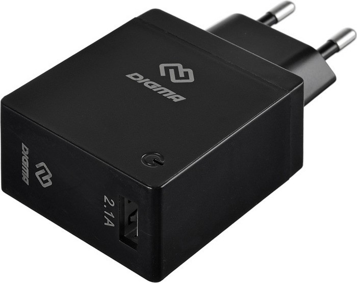 картинка Зарядное устройство сетевое Digma DGWC-1U-2.1A-BK (1xUSB, 5V/2.1A) АС