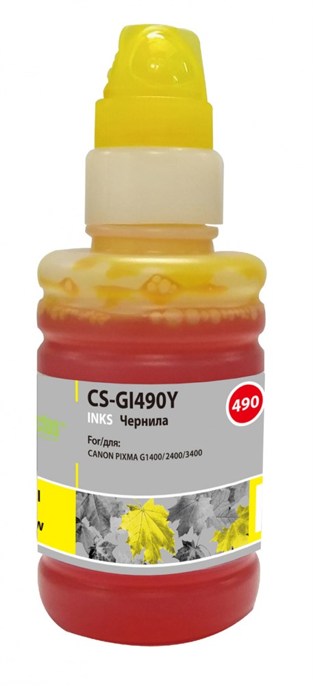 картинка Картридж совместимый Canon GI490Y для Pixma G1400/2400/3400 yellow Cactus АС