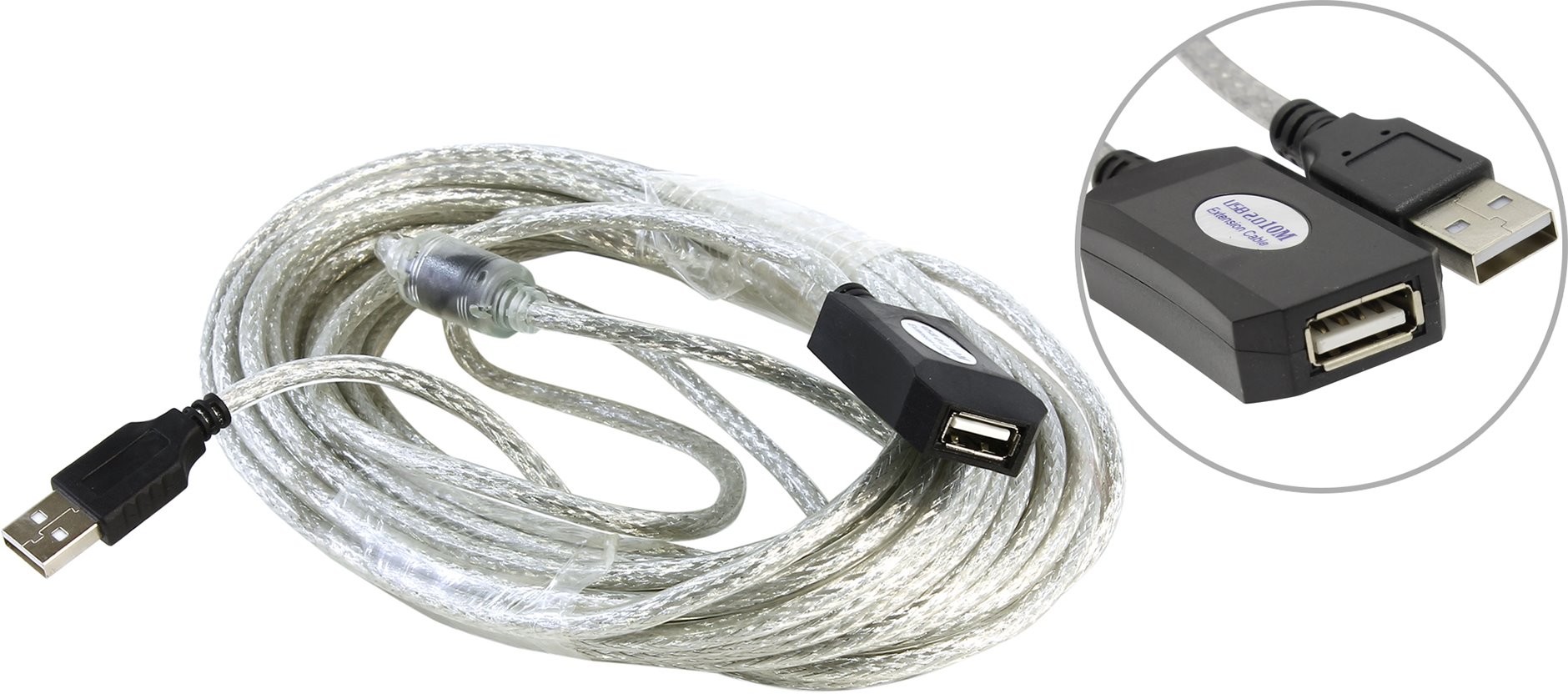 картинка Кабель Aopen USB2.0 удлинительный, активный  A-A, 10м АС