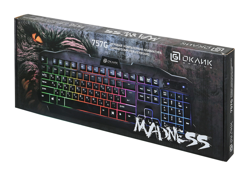 картинка Клавиатура Oklick 757G Madness (подсветка, USB, Black) АС