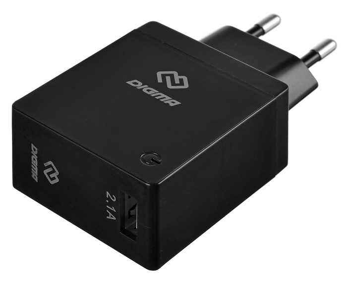 картинка Зарядное устройство сетевое Digma DGWC-1U-2.1A-BK (1xUSB, 5V/2.1A) АС