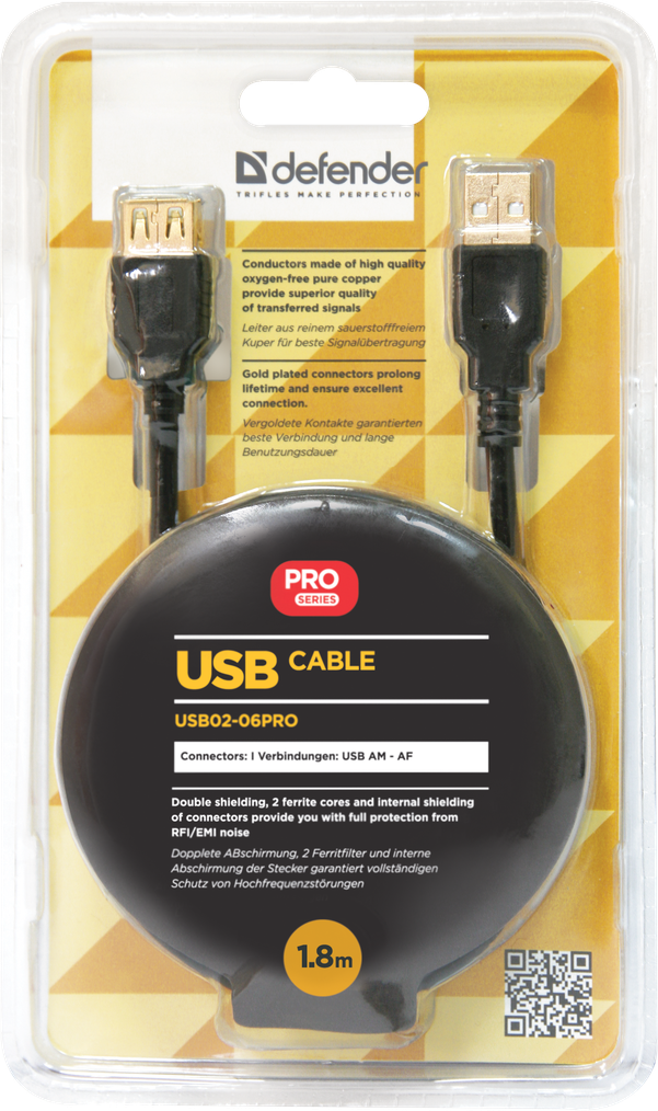 картинка Кабель удлинительный USB2.0 A-A, 1.8м, Defender USB02-06PRO АС