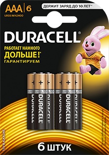картинка Батарея AAA Duracell Basic R03 (6 штук) АС
