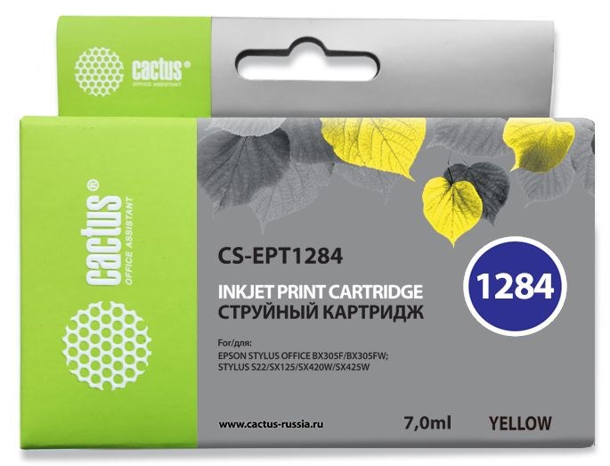 картинка Картридж совместимый Epson T1284 для Stylus Color S22/SX125/SX130/SX420W/SX425/BX305F (yellow) Cactus АС